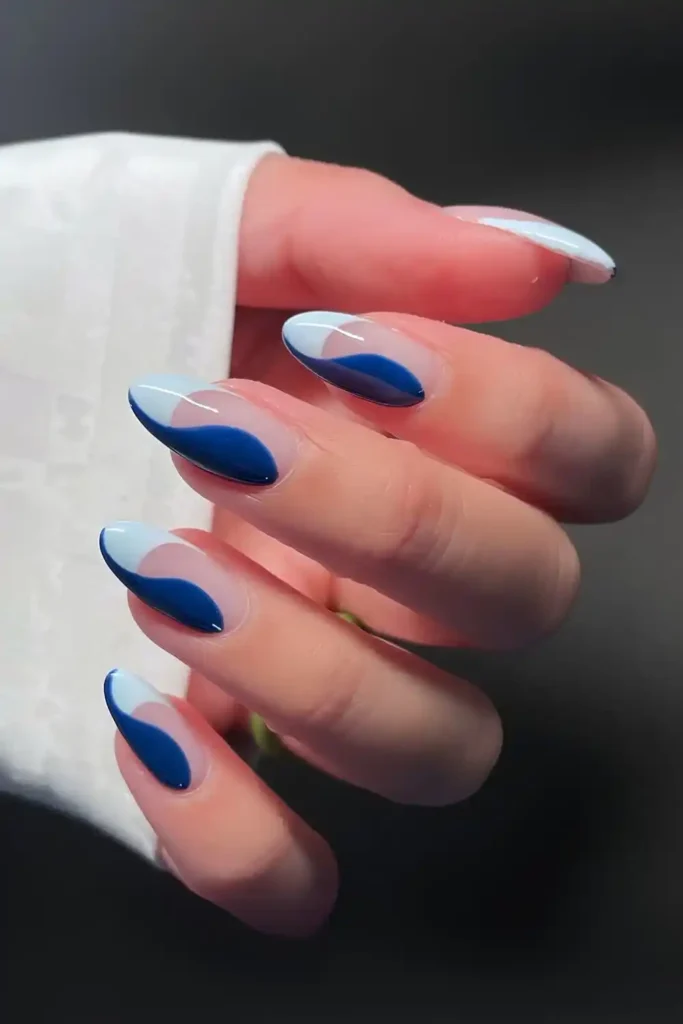 Abstract Dark And Light Blue Nails