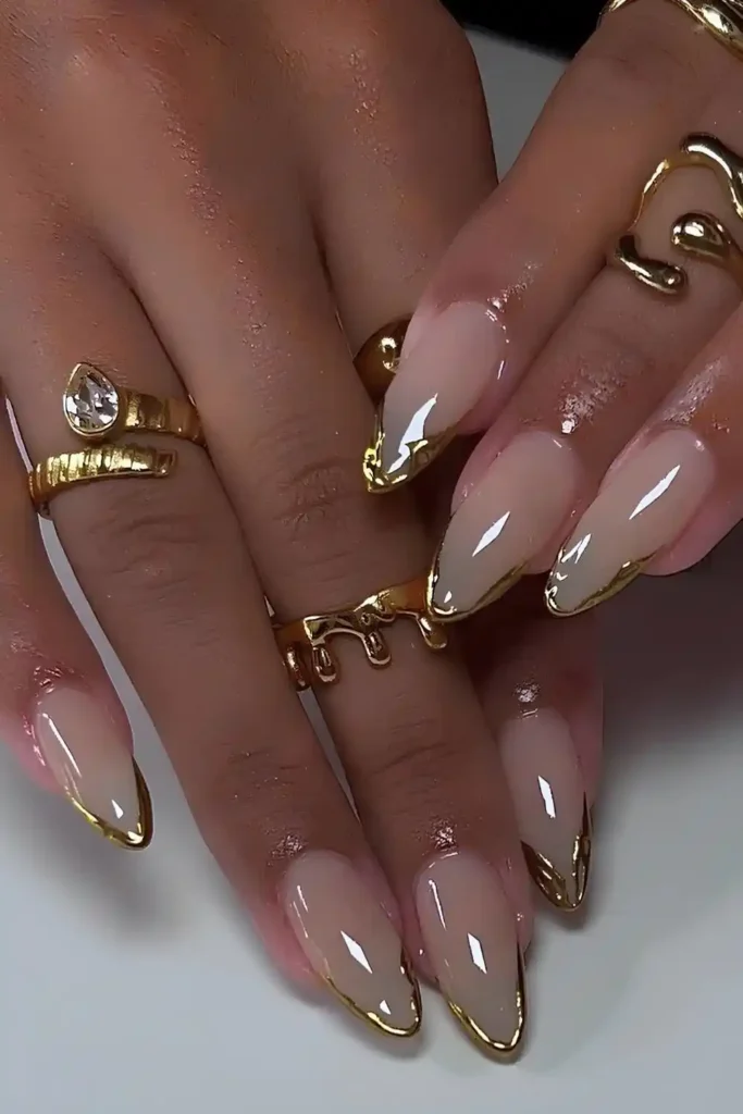 Abstract Gold Chrome French Mani on a Milky Base You'll Want to Copy
