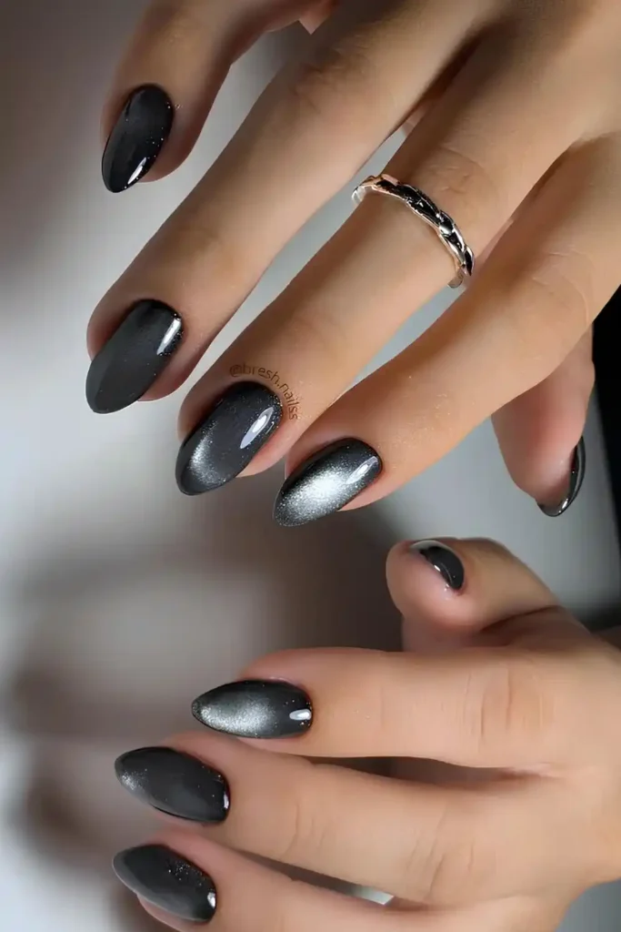 Almond Shaped Black Cat Eye Nails That Make a Statement