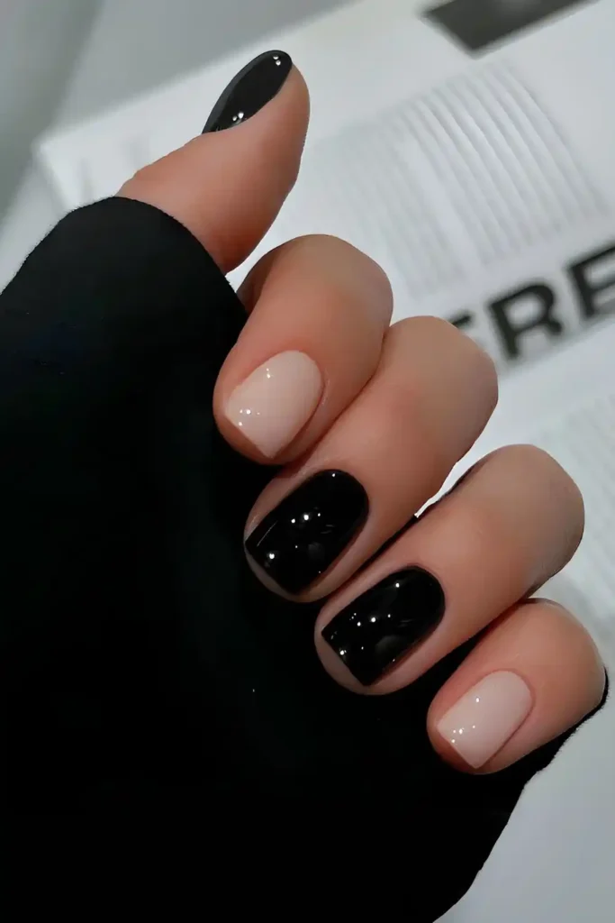 Black And Milky White Manicure