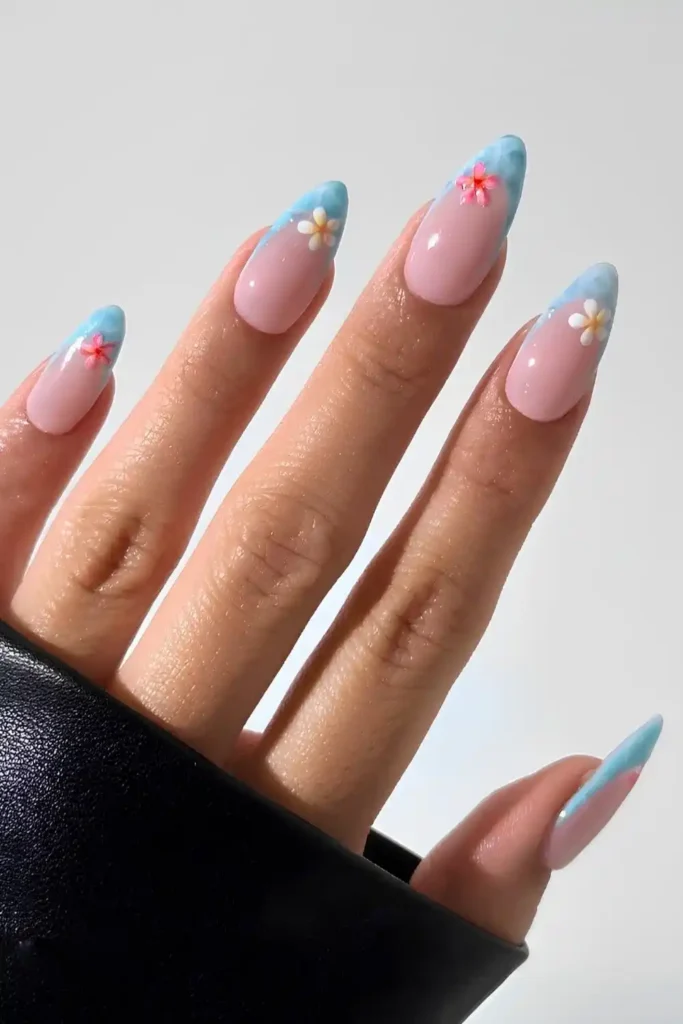 Blue Beach Themed French Manicure