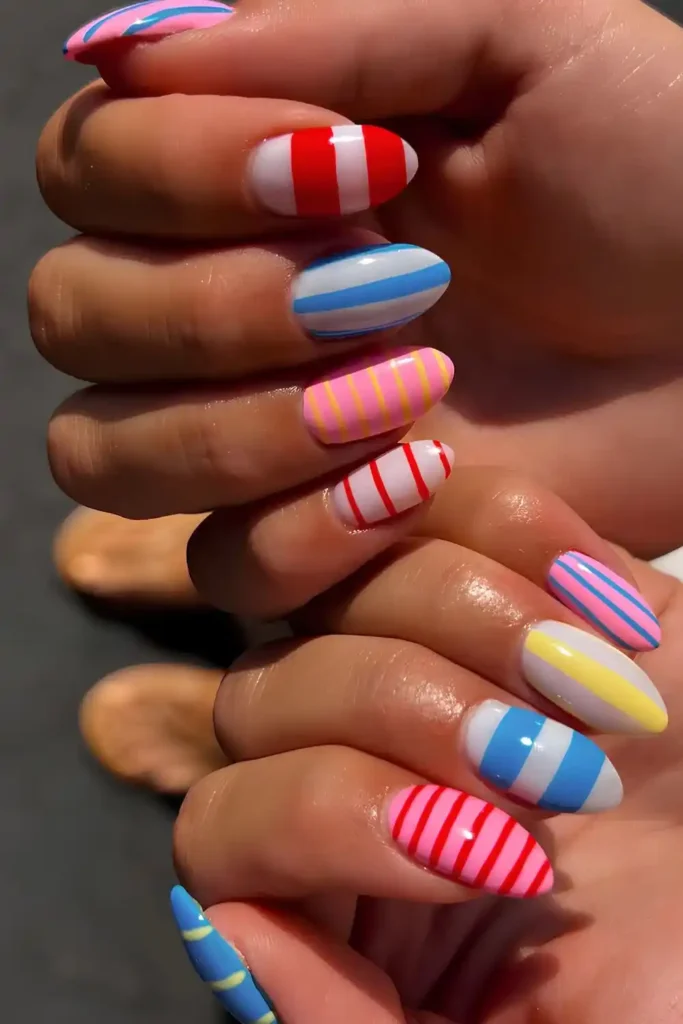 Bright And Colorful Stripe Nails