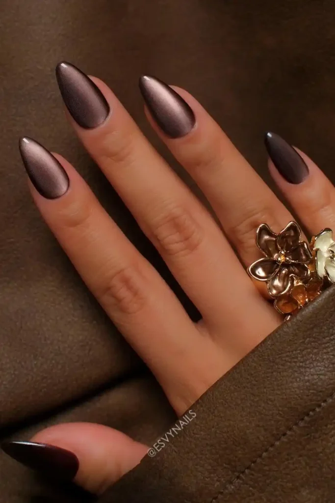 Brown Cat Eye Effect Nails With a Sophisticated Finish