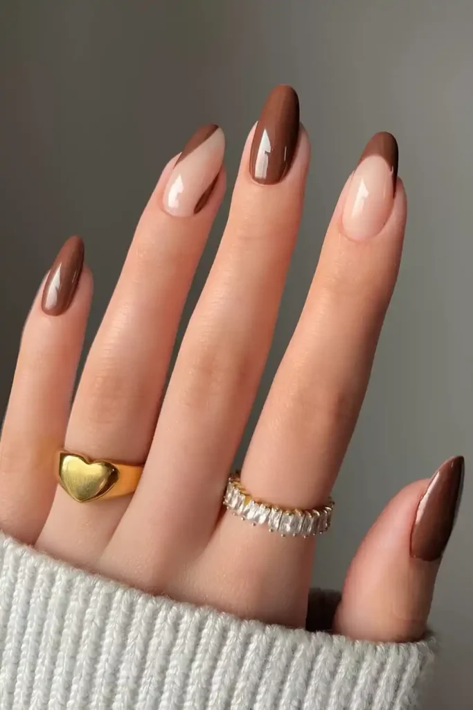 Brown Nails With Negative Space Design