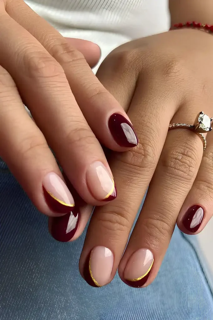 Cherry Mocha Mani With Accent Side French Tips