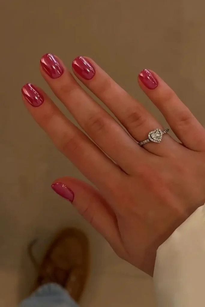Cherry Red Chrome Effect Nails