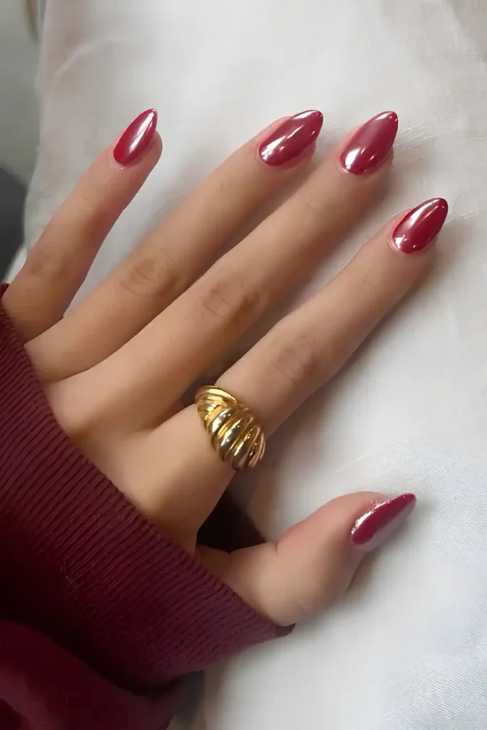 Cherry Red Glazed Mani With a Glossy Finish