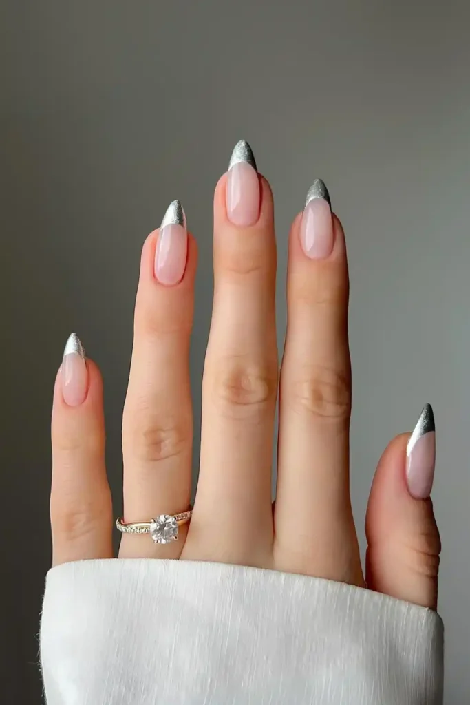 Classic Silver French Tip Manicure With a Timeless Finish