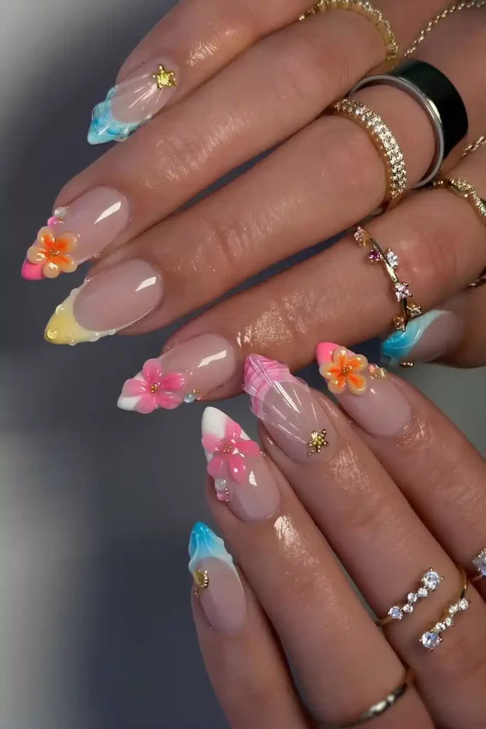 Colorful French Mani With Beach Core Accents