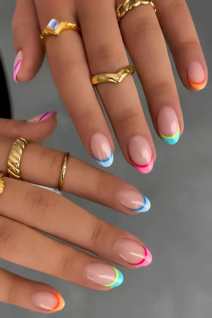 Colorful Outlined French Tip Manicure