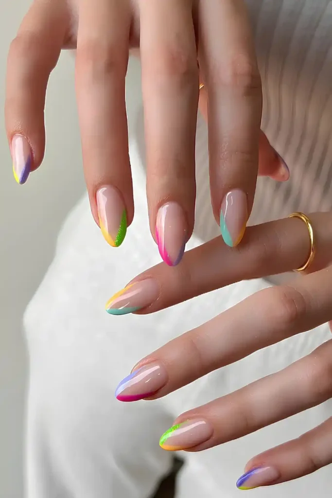 Colorful Pointed French Tip Manicure