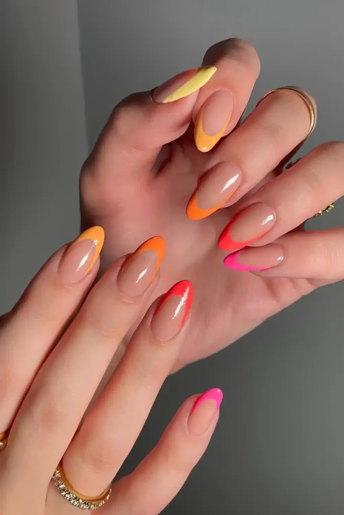 Colorful Skittle French Mani