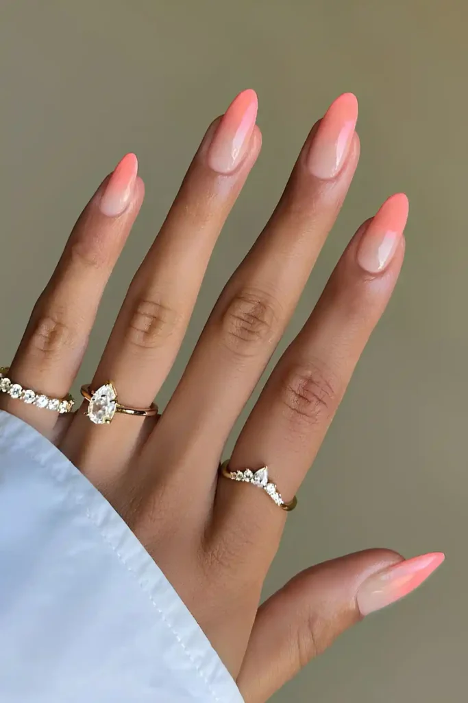 Coral peach ombre nails