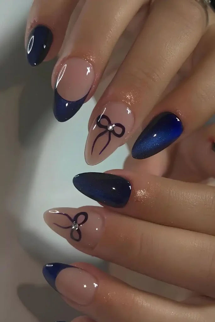 Dark Blue Cat Eye Effect Nails That Shine Beautifully