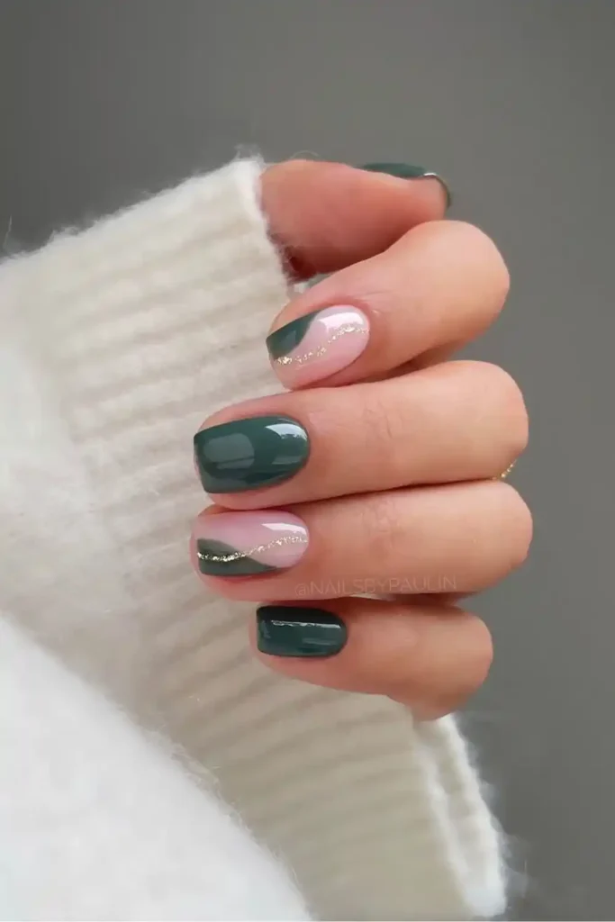Dark Green Nails With Negative Space