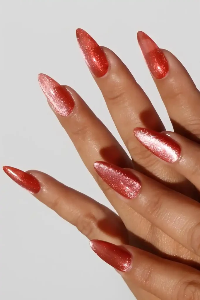 Dark Orange Cat Eye Nails That Glow Beautifully