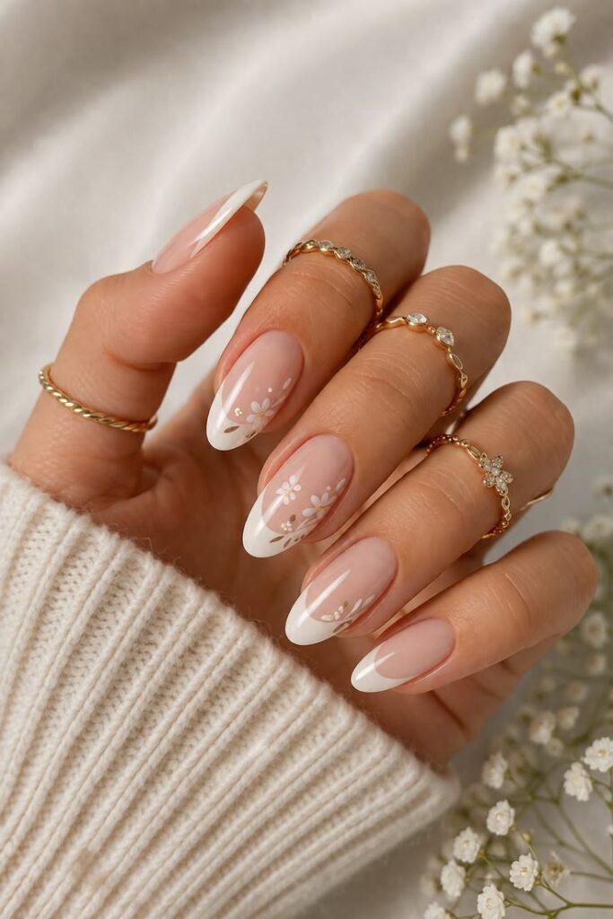 Floral French Tip Nail Ideas