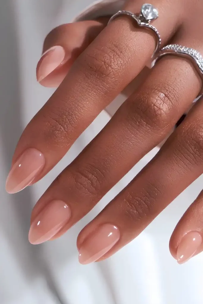 Glossy Almond Nude Manicure