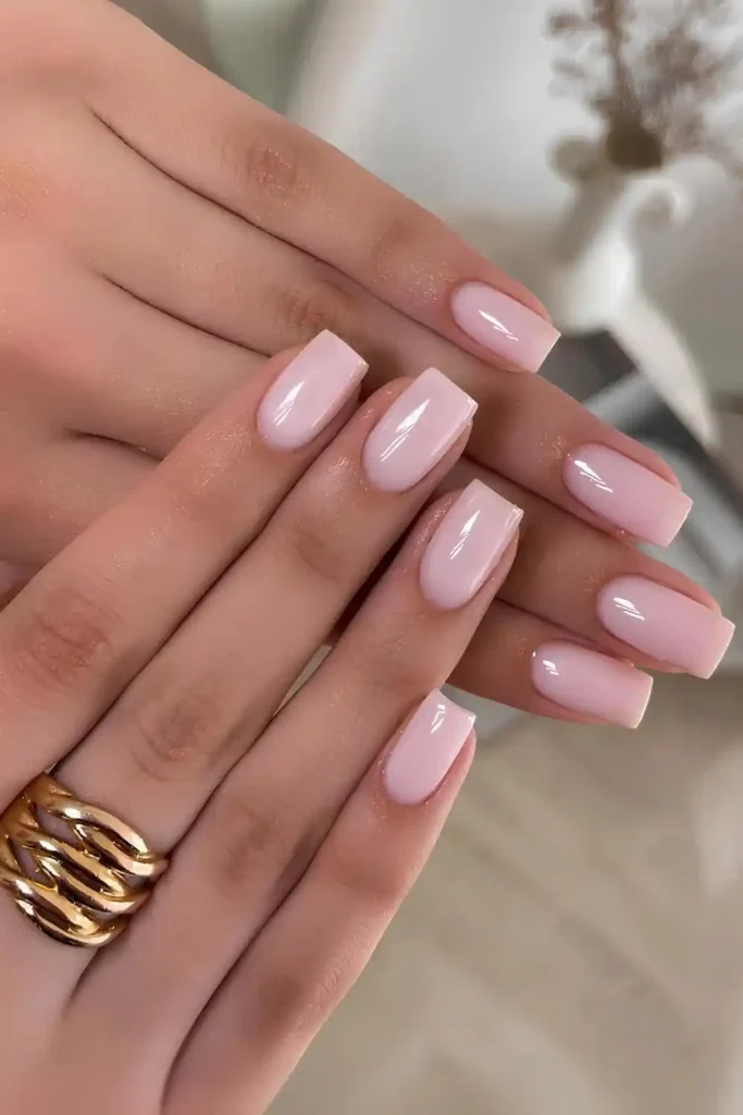 Glossy Light Pink Square Manicure for a Clean Chic Look