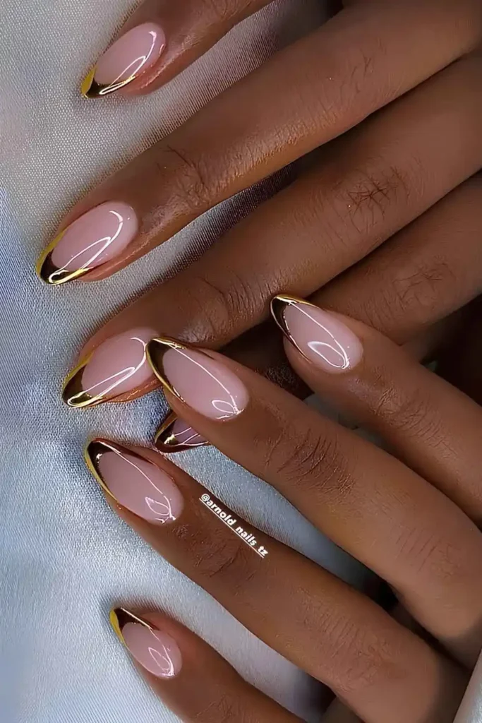 Gold French Tip Mani on Pink Base You'll Love