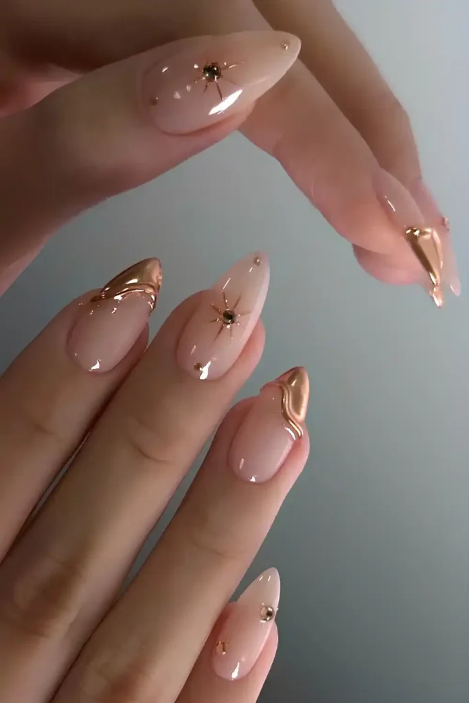 Gold Chrome French Mani With Celestial Accents You'll Adore