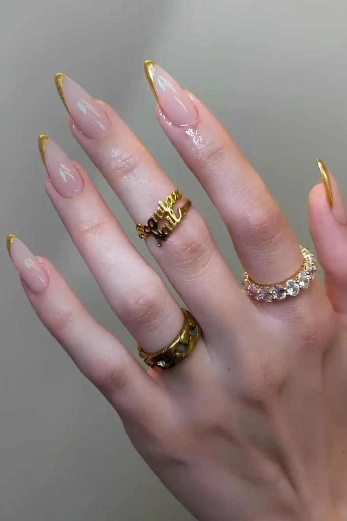 Gold Diagonal French Manicure for a Modern Edge