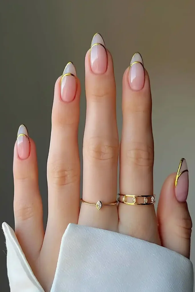 Gold Filigree French Manicure With Elegant Details