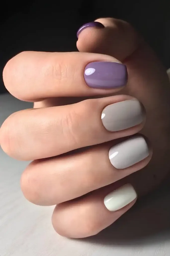 Gray And Purple Skittle Mani