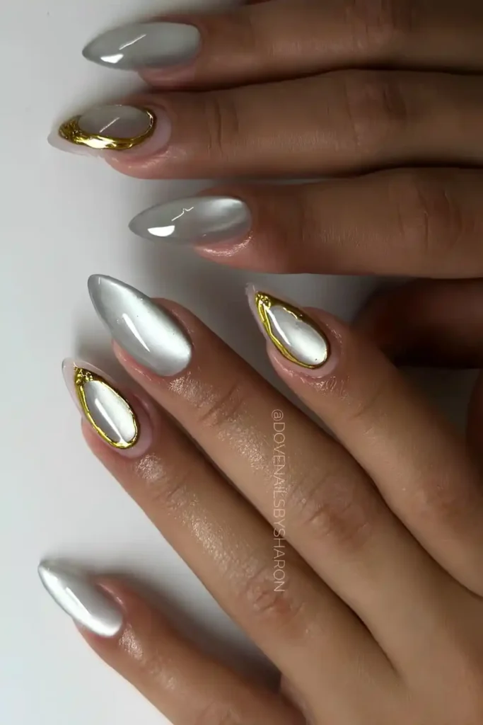 Gray Cat Eye Mani With Gold Accents That Feels Luxurious