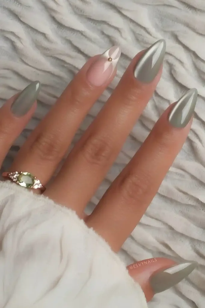 Gray Cat Eye Mani With Negative Space Art for a Contemporary Style
