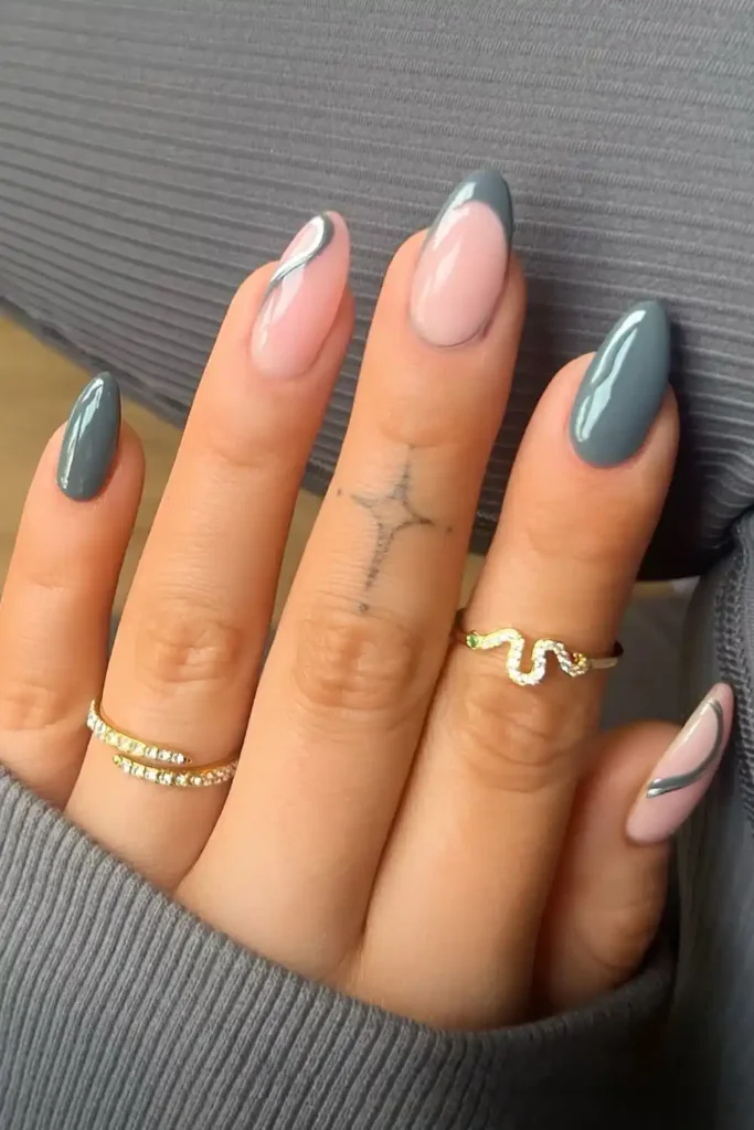 Gray Nails With Swirl Details