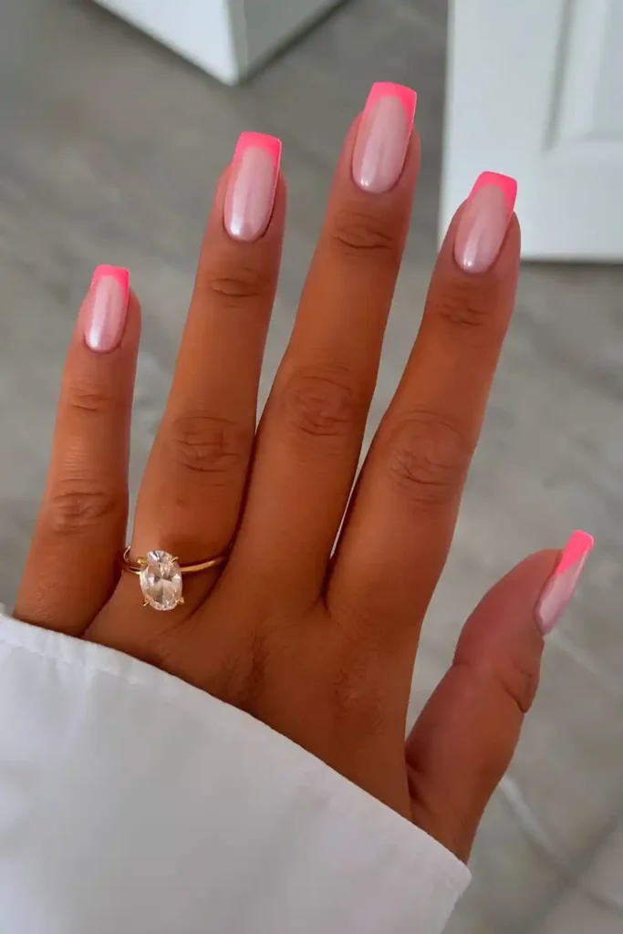Hot Pink Chrome French Manicure With a Luxe Finish