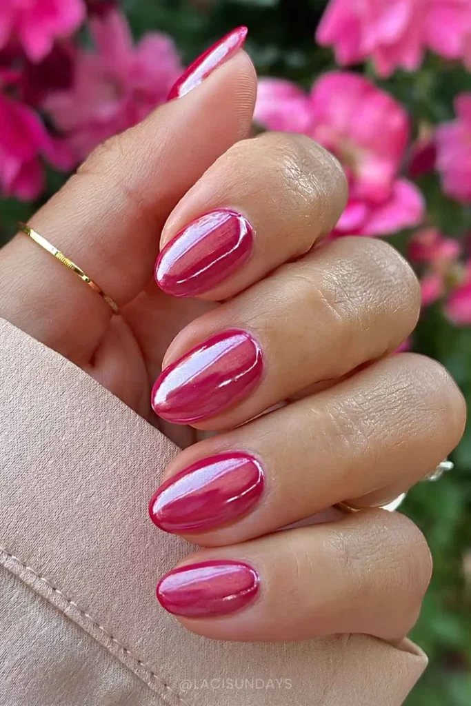 Hot Pink Chrome Manicure
