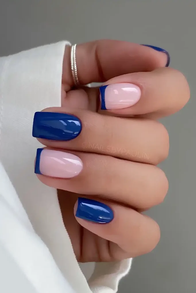 Lapis Blue Nails With Accent French Tips