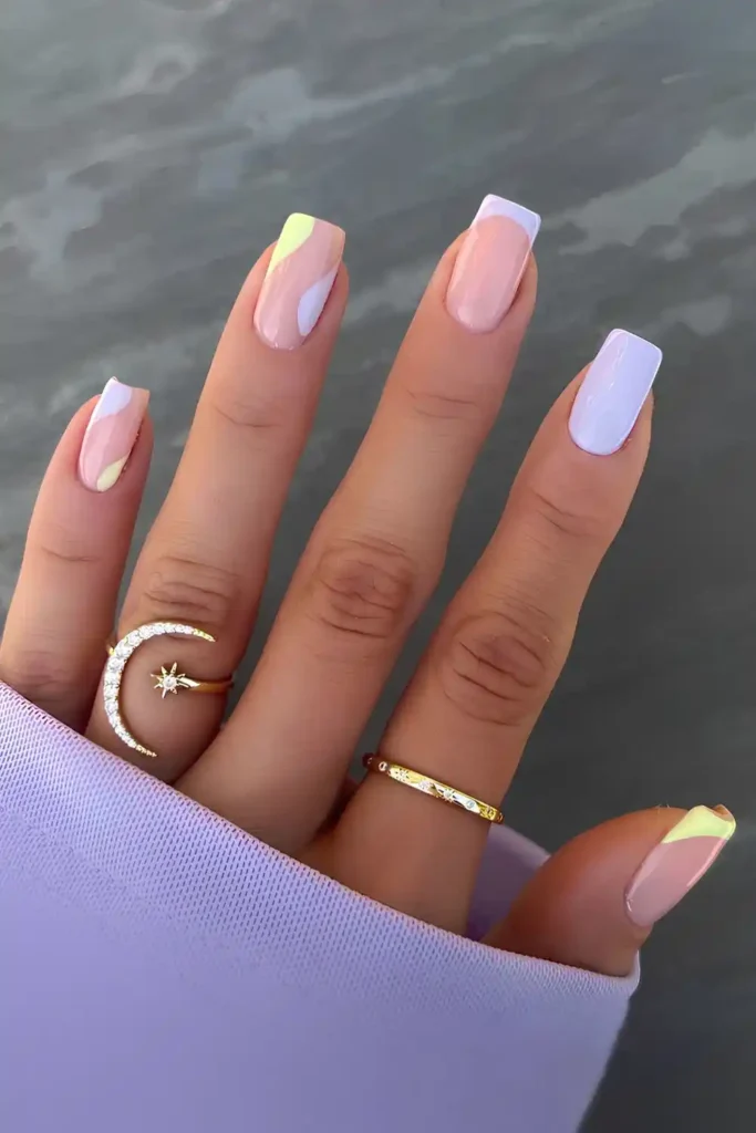 Lavender and Yellow Negative Space Mani With a Modern Twist