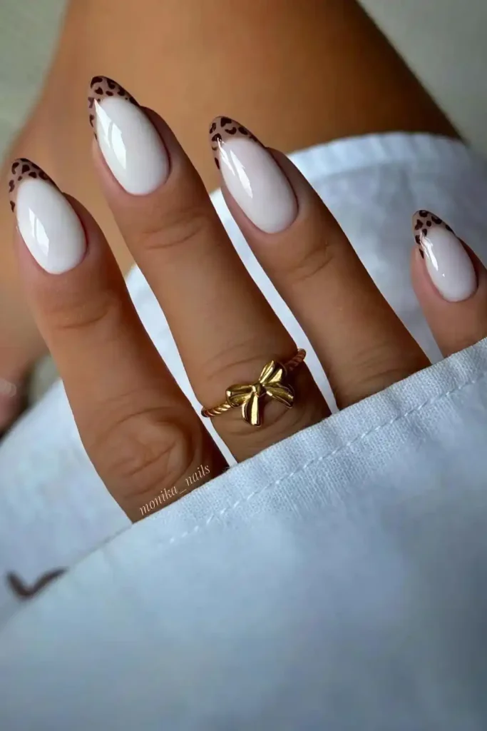 Leopard French Manicure On A White Base