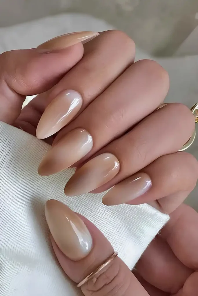 Light Brown And White Gradient Manicure