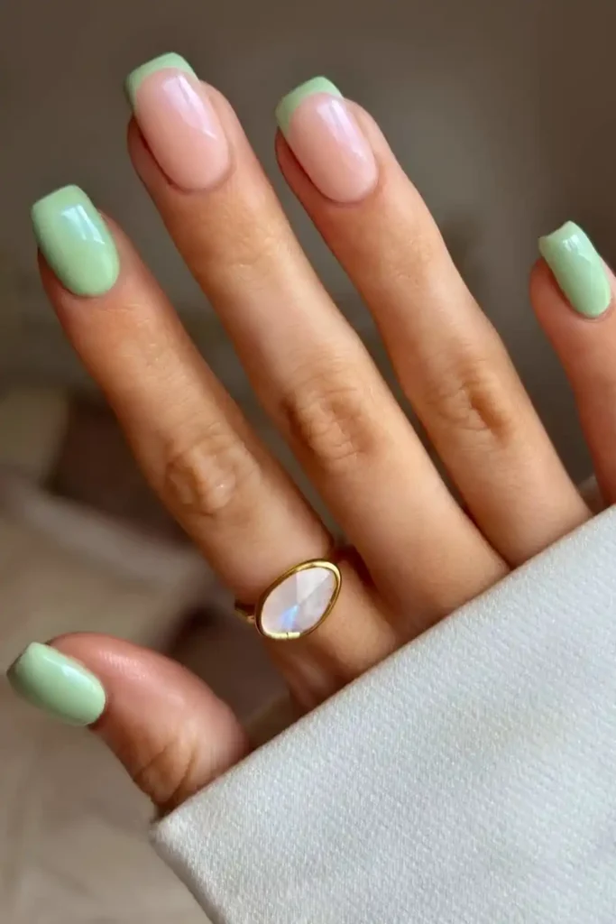 Light Green Nails With Accent French Tips for a Fresh Style
