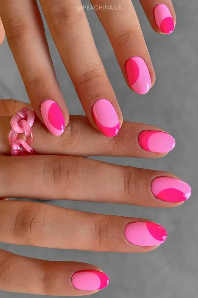 Light Pink Nails With Neon Pink Accents