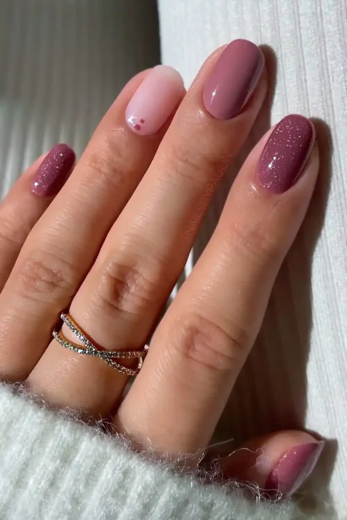 Mauve Nails With Glitter and Dot Art You'll Want to Copy