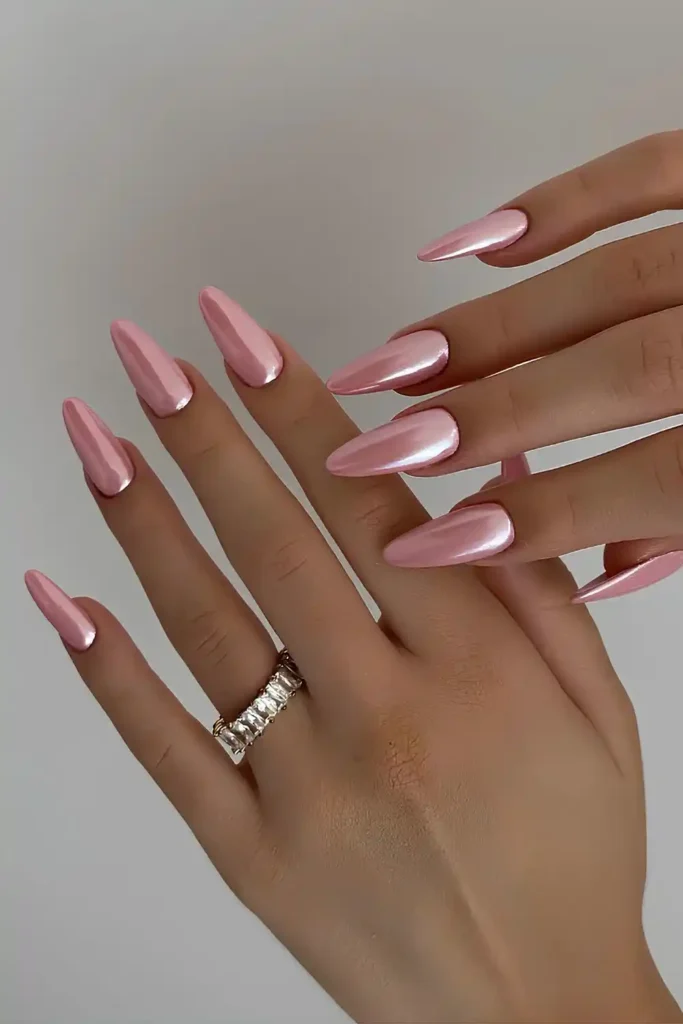 Metallic Pink Chrome Manicure