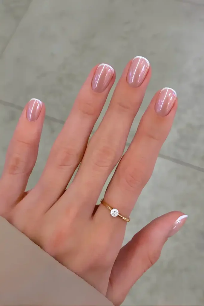 Micro French Nails With Chrome Finish