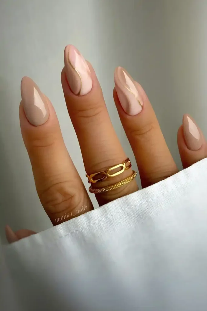 Milky Brown Mani With Swirl Art