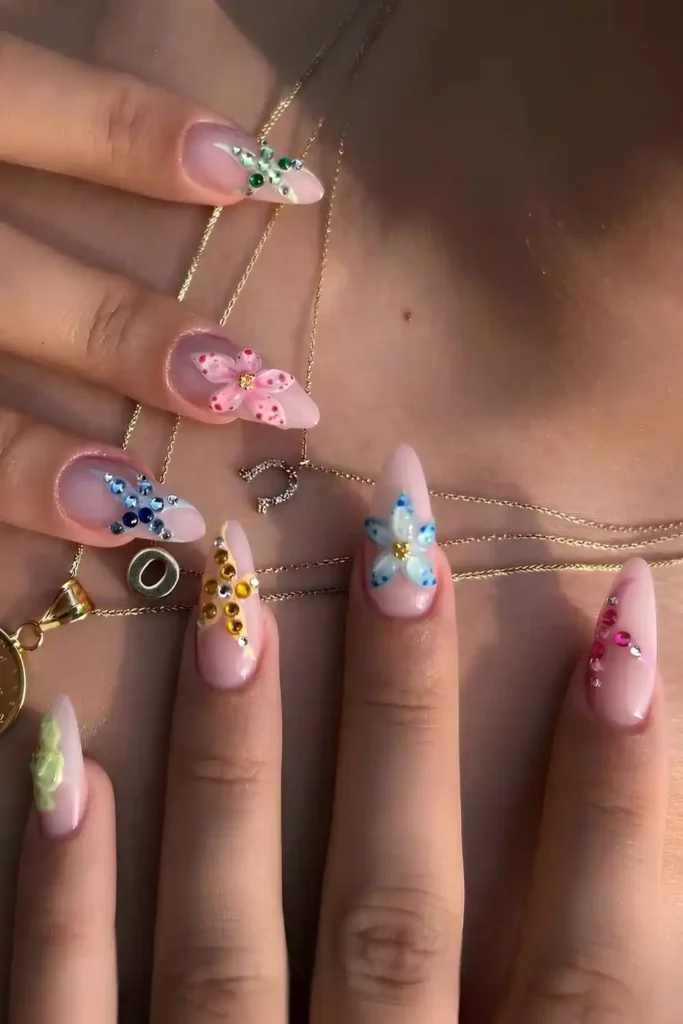 Milky Pink Nails With Textured Beach Inspired Art