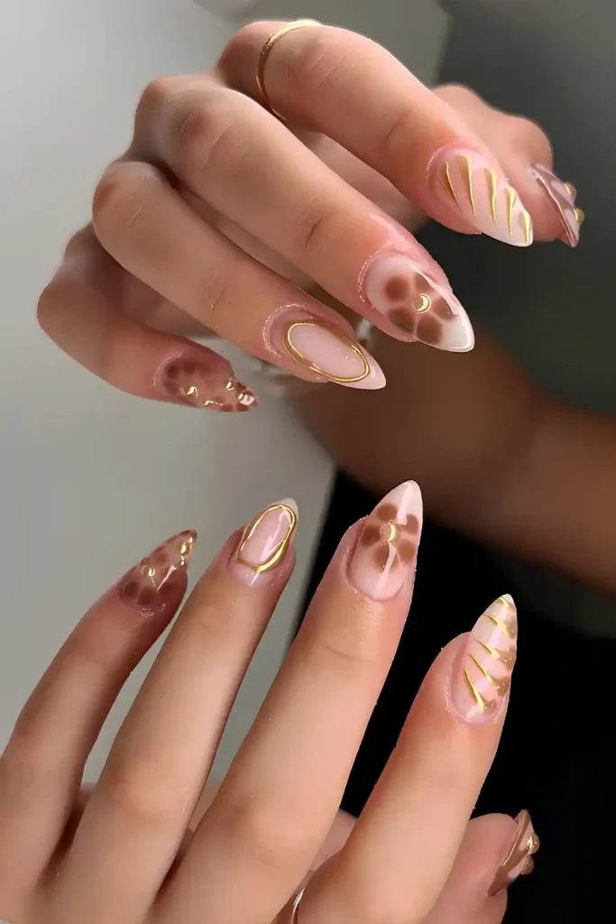 Mocha Mousse Mani With Gold Chrome Accents You'll Adore