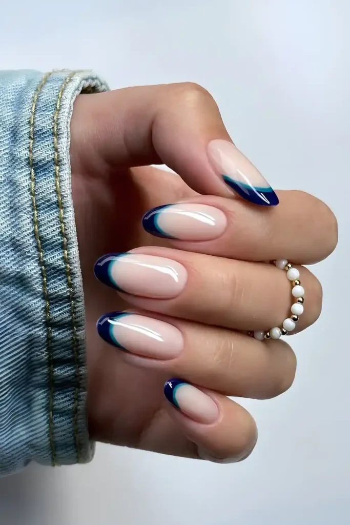 Navy And Green Double French Mani