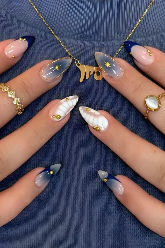 Navy And White Mix And Match Mani