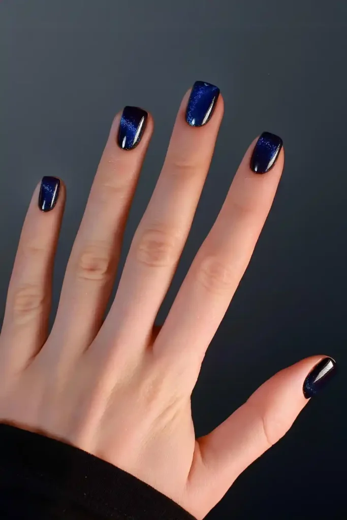 Navy Blue Cat Eye Effect Mani