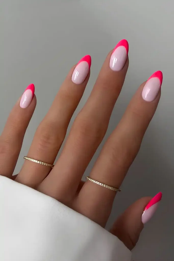 Neon Pink French Nails On A Milky Base