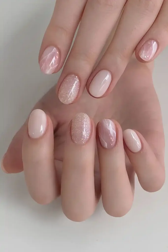 Neutral Marble Effect Nails